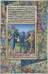 paní Lat. Q.v.I.126 f.37 Poddaní krále Šalamouna přinášející hold, z „Knihy hodin Ludvíka d